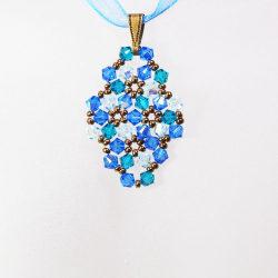 Pendant 30cm - Marissa Rhombus S-Blue Organza - Pendant 30cm - Laiton bronze